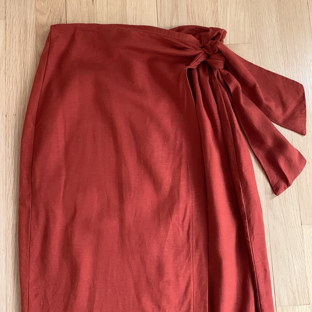 Jason Wu Rust Red Midi Tie-Waist Skirt - Picture 2 of 11